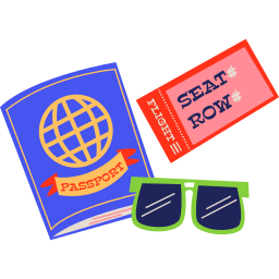 Pasaporte, ticket y lentes.